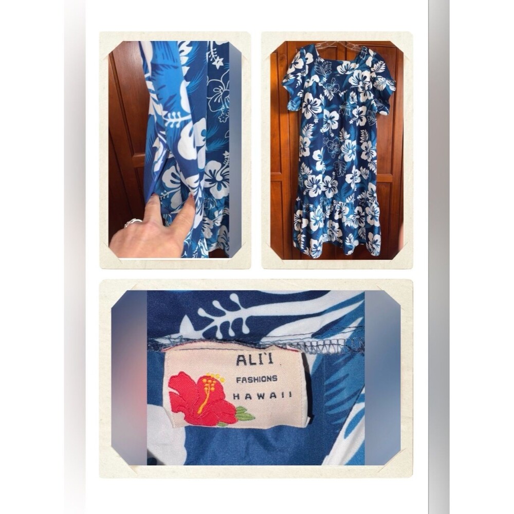 Elegant Blue Floral Hawaii Midi Dress #1594